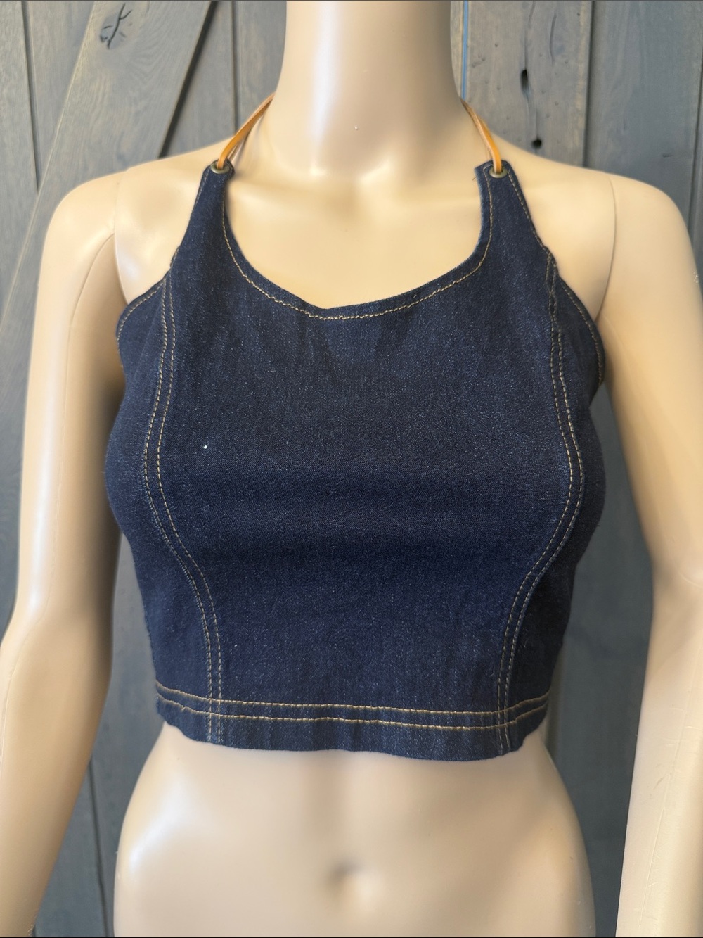 2 Piece Vintage Stretch Denim Maxi Skirt with High Slit Lace-Up Detail - Picture 7 of 9